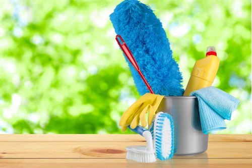 Technician treating fabric furniture during upholstery cleaning