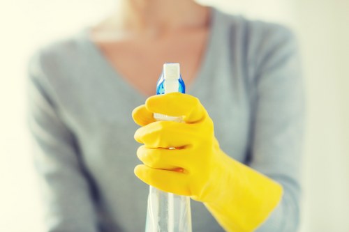 Professional carpet cleaner working in a Deepcleaning home living room