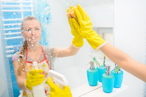 Deep cleaning kitchen and bathroom surfaces in a home