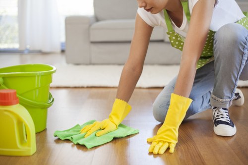 Cleaner treating stains on a residential carpet in Deepcleaning